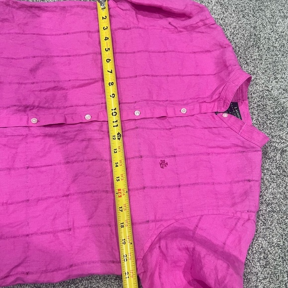 Lauren Ralph Lauren Women’s 100% Linen Roll Tab Sleeve Pink shirt Blouse Large - Picture 5 of 9